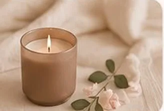 A softly lit candle