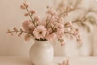 Pink blooms in a small vase